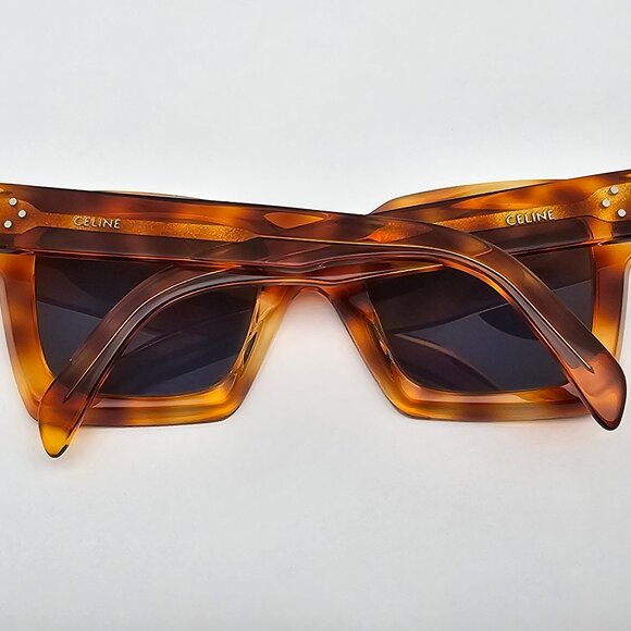 Celine CL401301 53V 3 Dots Shiny Havana Frame Grey Lens Rectangular Sunglasses - Picture 9 of 12